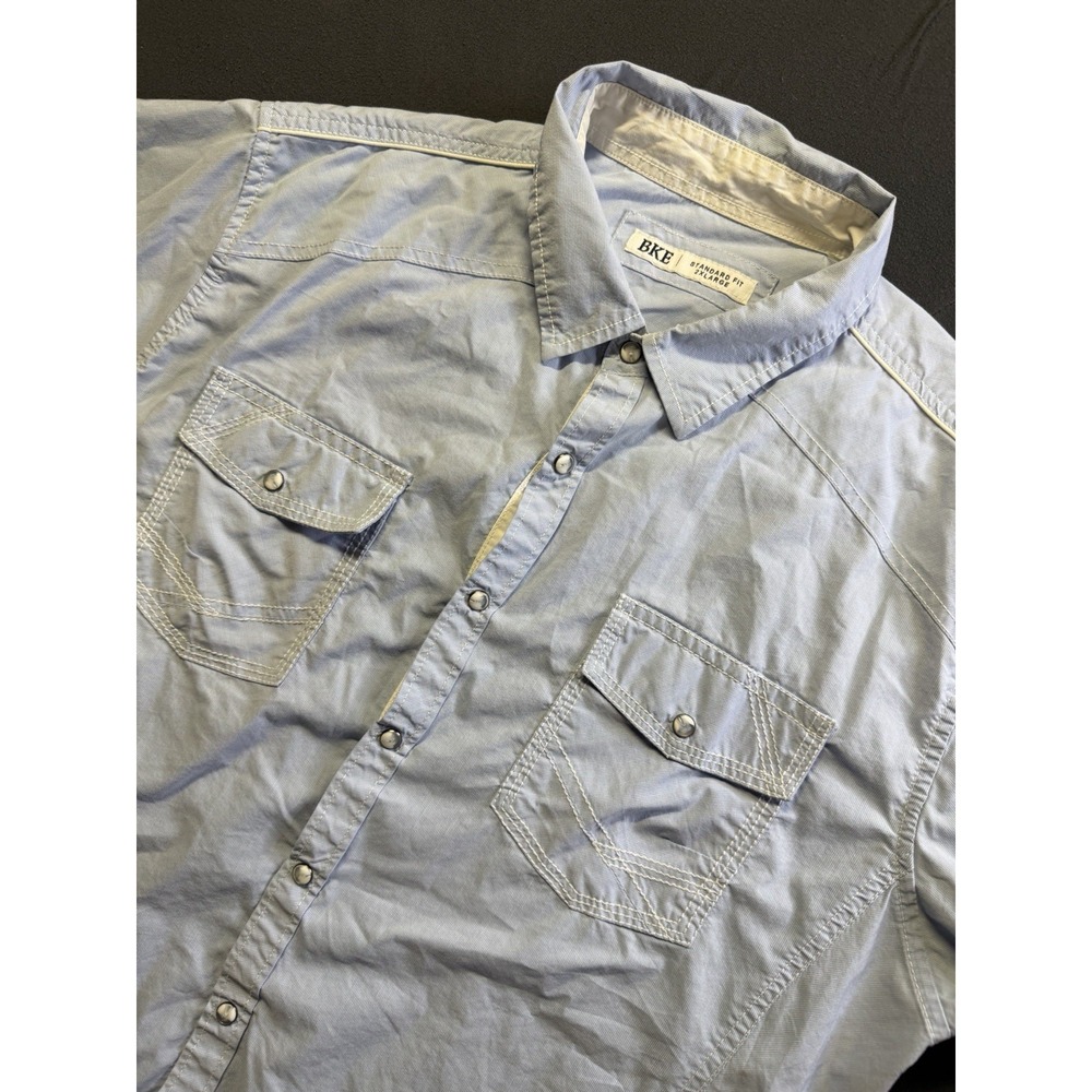 BKE -Pearl Snap Shirt- Men-2XL XXL Blue Solid Western Cowboy Athletic Fit‎